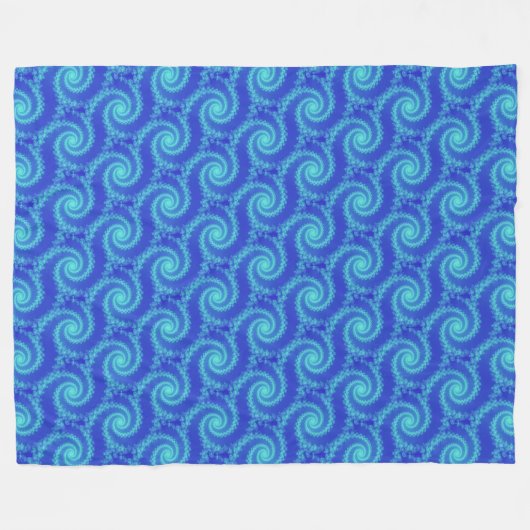 Cyaan Blue Spiral Fractal Patroon Fleece Deken (Voorkant (Horizontaal))