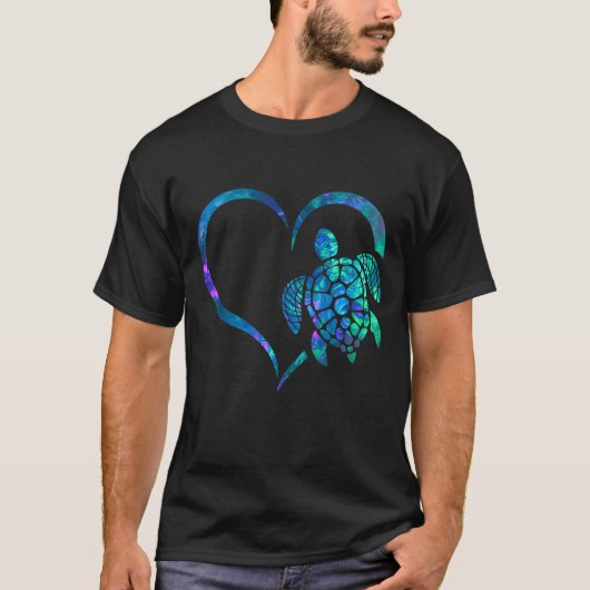 Cyaan Blue Violet blauwgroen Turtle hart voor dier T-shirt (Voorkant)