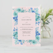 Cyaan Blush Loof Eucalyptus Bruiloft Kaart (Staand voorkant)