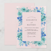 Cyaan Blush Loof Eucalyptus Bruiloft Kaart (Voorkant / Achterkant)