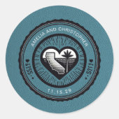 Cyaan California Passport Ronde Sticker (Voorkant)