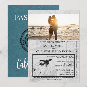 Cyaan California Passport Wedding Kaart