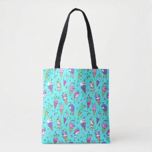 Cyaan cute ijsjes kan eenhoorn patroon tote bag