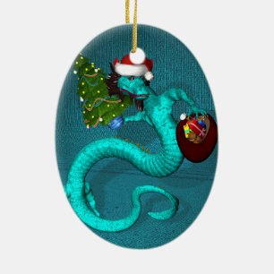 Cyaan Draak Keramisch Ornament