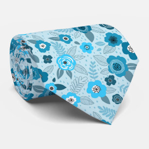 Cyaan elegante ditsy bloempatroon stropdas