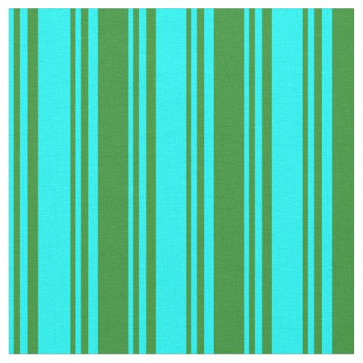 Cyaan- en Forest Green Stripes Pattern Stof (Close Up)