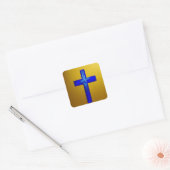 Cyaan en Gold Cross-Sticker Vierkante Sticker (Envelop)
