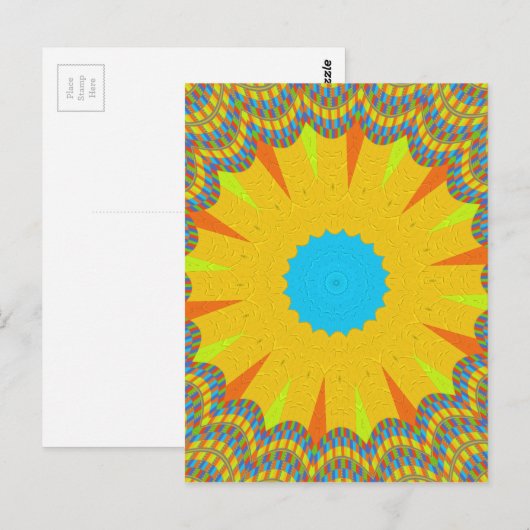 Cyaan en goud Mandala Art Print Briefkaart (Voorkant / Achterkant)