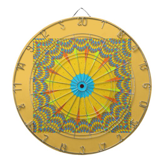 Cyaan en goud Mandala Art Print Dartbord (Voorkant)