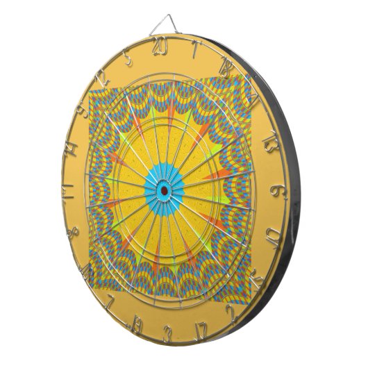 Cyaan en goud Mandala Art Print Dartbord (Voorkant Rechts)