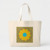 Cyaan en goud Mandala Art Print Grote Tote Bag (Voorkant)