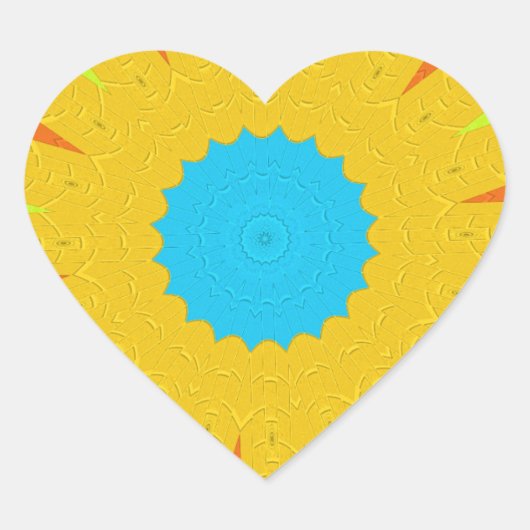 Cyaan en goud Mandala Art Print Hart Sticker (Voorkant)