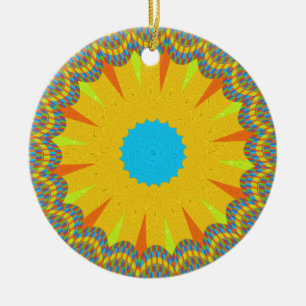 Cyaan en goud Mandala Art Print Keramisch Ornament