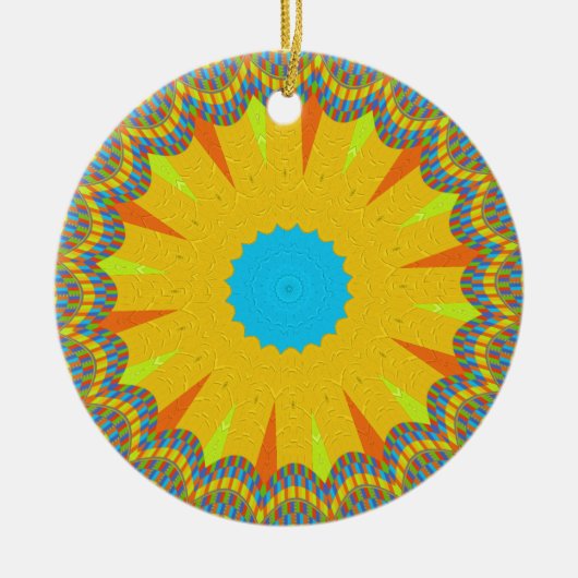 Cyaan en goud Mandala Art Print Keramisch Ornament (Voorkant)