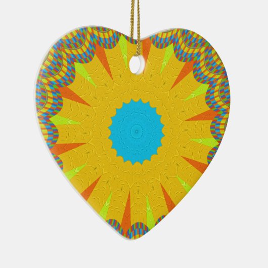 Cyaan en goud Mandala Art Print Keramisch Ornament (Rechts)