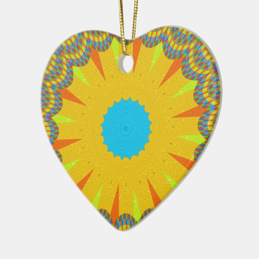 Cyaan en goud Mandala Art Print Keramisch Ornament (Links)