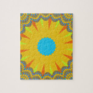 Cyaan en goud Mandala Art Print Legpuzzel