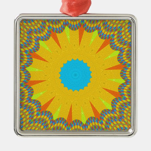 Cyaan en goud Mandala Art Print Metalen Ornament (Voorkant)