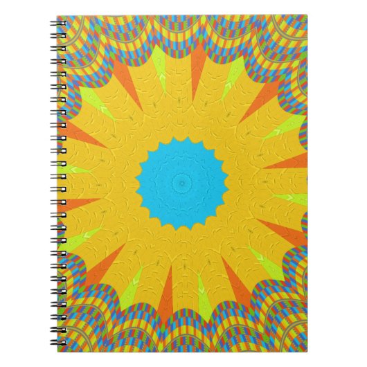 Cyaan en goud Mandala Art Print Notitieboek (Voorkant)