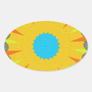 Cyaan en goud Mandala Art Print Ovale Sticker