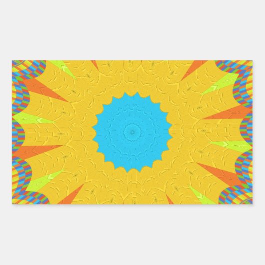 Cyaan en goud Mandala Art Print Rechthoekige Sticker (Voorkant)