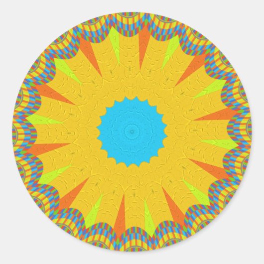 Cyaan en goud Mandala Art Print Ronde Sticker (Voorkant)