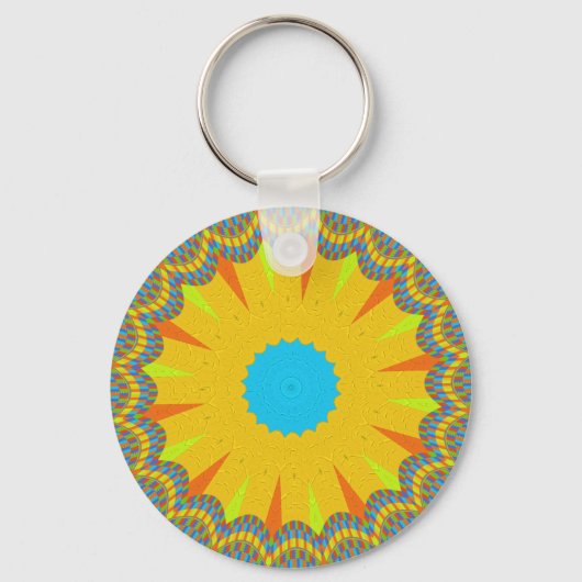 Cyaan en goud Mandala Art Print Sleutelhanger (Voorkant)