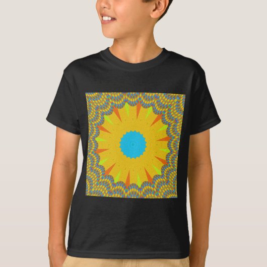 Cyaan en goud Mandala Art Print T-shirt (Voorkant)