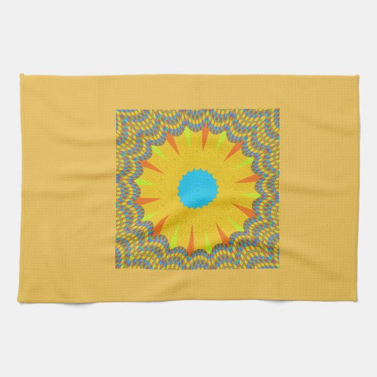 Cyaan en goud Mandala Art Print Theedoek (Horizontaal)