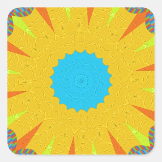 Cyaan en goud Mandala Art Print Vierkante Sticker (Voorkant)