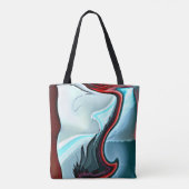 Cyaan en rood zigzaggend over witte golvis tote bag (Achterkant)