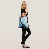 Cyaan en rood zigzaggend over witte golvis tote bag (Op model)