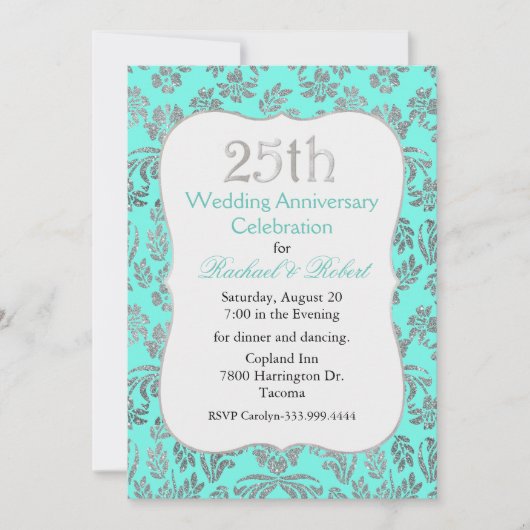 Cyaan en Silver 25e Jubileum Uitnodiging (Voorkant)