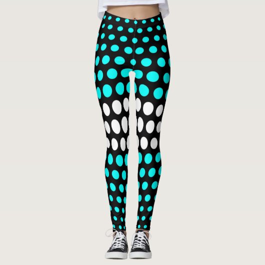 Cyaan en White Polka Dot Pattern Leggings (Voorkant)
