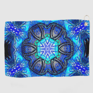 Cyaan en zeer blauwe kaleidoscoop van gelaste verf golfhanddoek