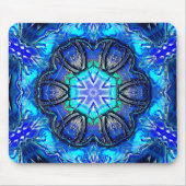 Cyaan en zeer blauwe kaleidoscoop van gelaste verf muismat (Voorkant)