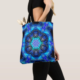 Cyaan en zeer blauwe kaleidoscoop van gelaste verf tote bag