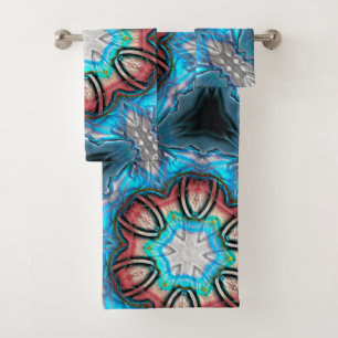 Cyaan- en zilverkaleidoscoop, ruw geschilderd bad handdoek