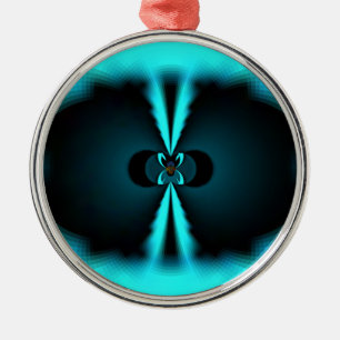 Cyaan en zwart Abstracte kunst print Metalen Ornament
