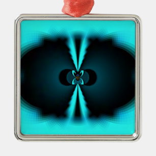 Cyaan en zwart Abstracte kunst print Metalen Ornament