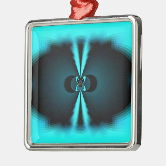 Cyaan en zwart Abstracte kunst print Metalen Ornament (Links)