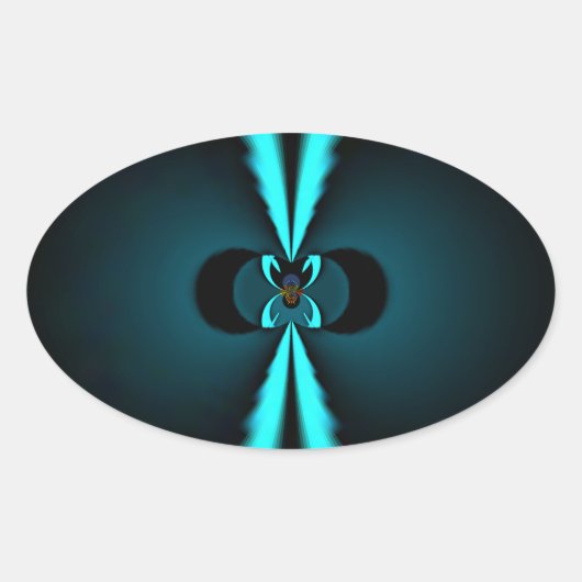 Cyaan en zwart Abstracte kunst print Ovale Sticker (Voorkant)