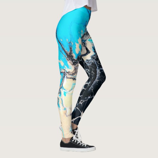 Cyaan- en zwarte vloeibare acrylverf Kunst Leggings (Rechts)