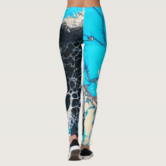Cyaan- en zwarte vloeibare acrylverf Kunst Leggings (Achterkant)