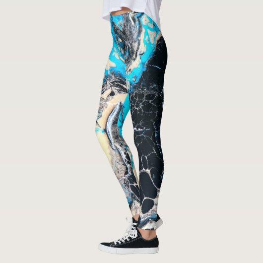Cyaan- en zwarte vloeibare acrylverf Kunst Leggings (Links)