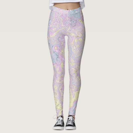 Cyaan, geel, magenta Swirl Leggings (Voorkant)