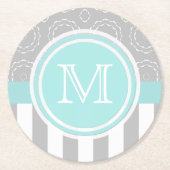 Cyaan, grijs en witte motif, gesneden monogram Ond Ronde Kartonnen Onderzetter (Voorkant)