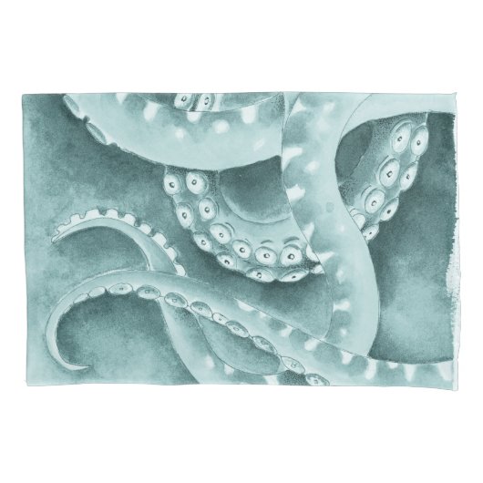 Cyaan groene tentakels monochroom kussensloop (Voorkant)