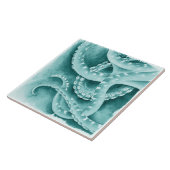 Cyaan groene tentakels monochroom tegeltje (Zijkant)