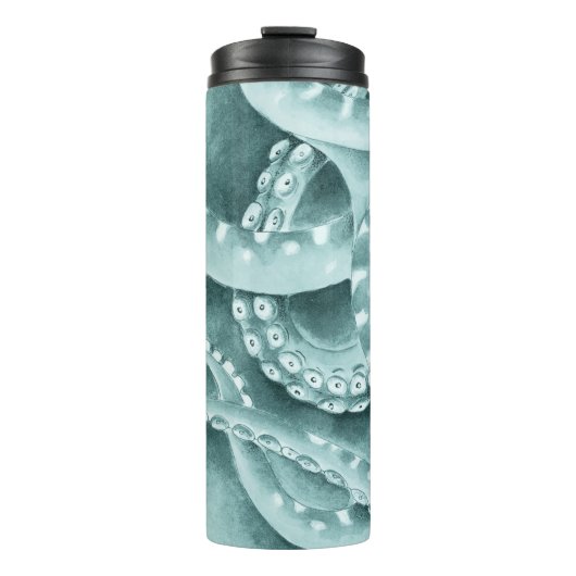 Cyaan groene tentakels monochroom thermosbeker (Voorkant)